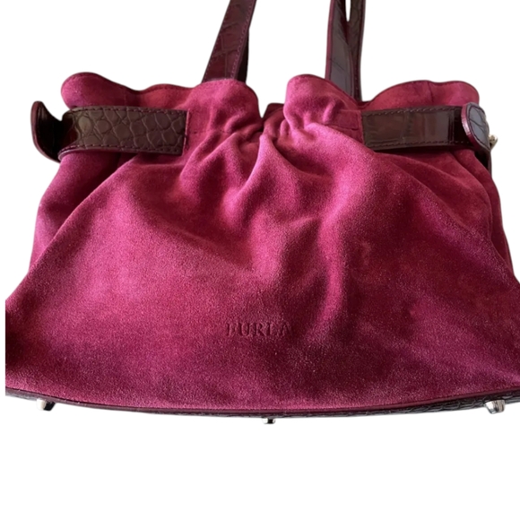 Furla Burgundy Suede Tote Bag - Picture 2 of 8